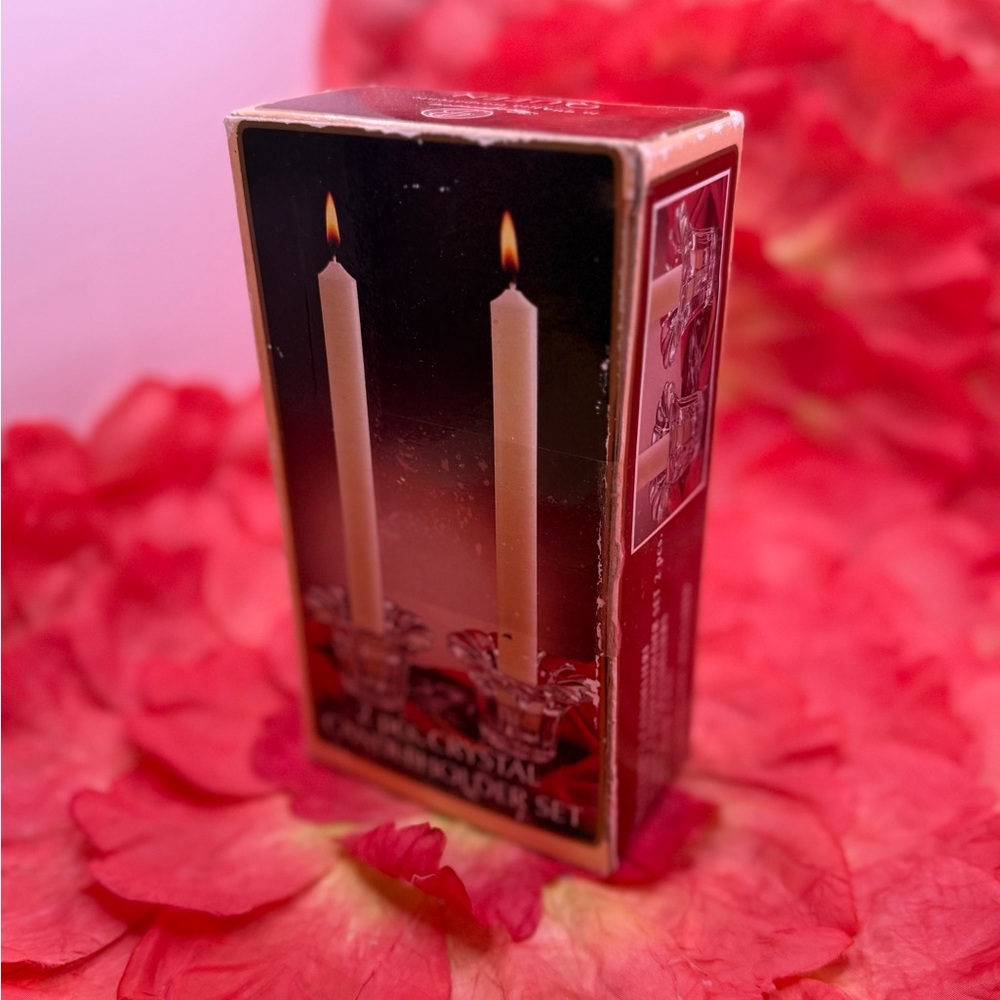 Borgonovo 2 piece Crystal Candle Holder Set-NIB-made in Italy